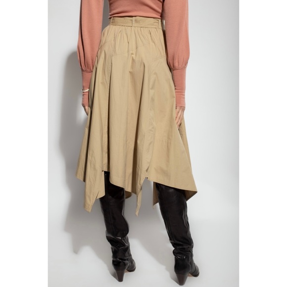 ULLA JOHNSON • Tan Helaine Asymmetrical Handkerchief Hem High-Waisted Midi Skirt - Picture 2 of 16
